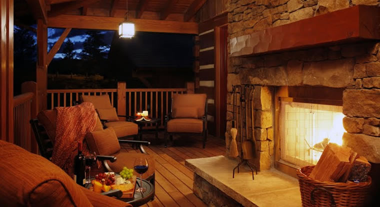 Eagle Ranch Luxury Chalets - Outdoor fireplace. Invermere, BC